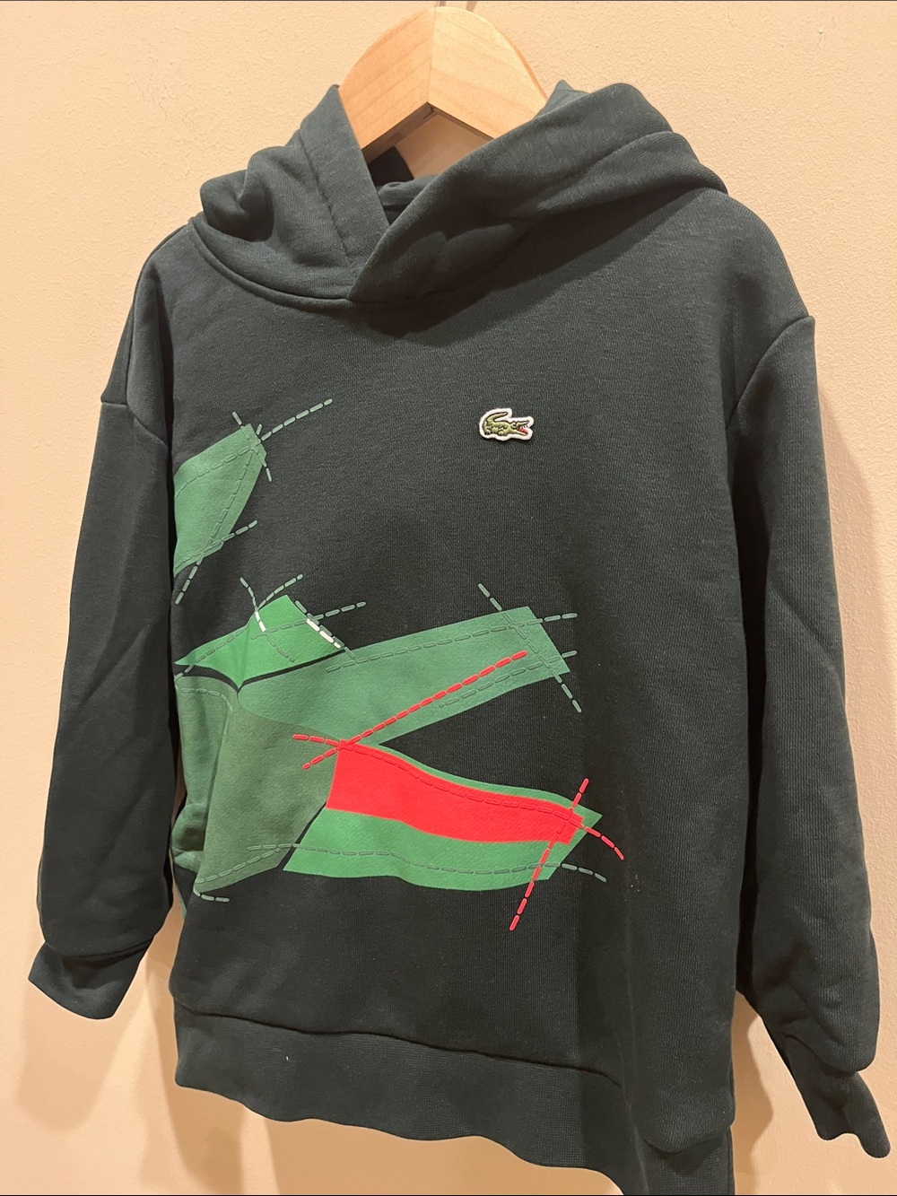 Lacoste Kid’s Forest Green Hoodie with Green and Red Graphic